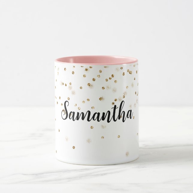 Caneca Girly Glam Dourado Sparkle Confetti Personalizada (Centro)