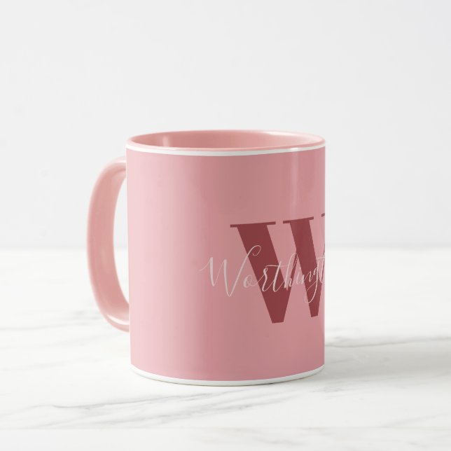 Caneca Girly Monograma e Nome cor-de-rosa vermelho (Frente Esquerda)