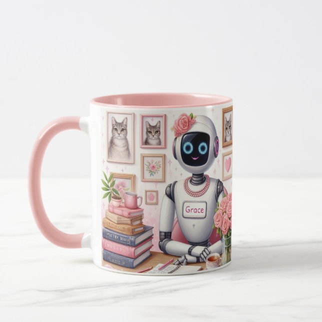 Caneca Girly Tech AI Robot Grace Pink Sparkle (Esquerda)