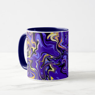 Caneca Giro vívido de Abstrato com púrpura, amarelo e pre