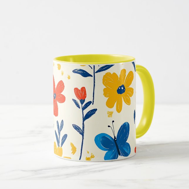 Caneca Giz e Flores de Borboleta   (Frente Esquerda)