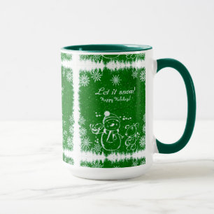 Caneca Giz Verde E Branco Snowman - Deixe-O Neve