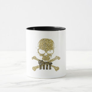 Caneca Glam Branco até os Ossos Caveira Brilho Dourado