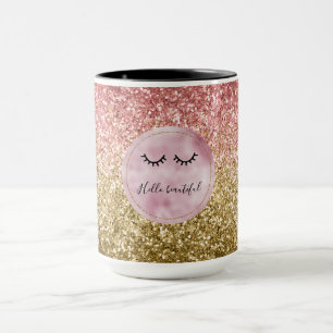 Caneca Glam cor-de-rosa Dourado, olhos pretos
