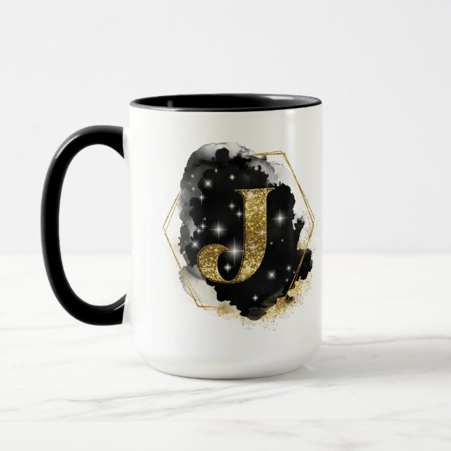Caneca Glam Dourado Glitter J Monograma (Esquerda)