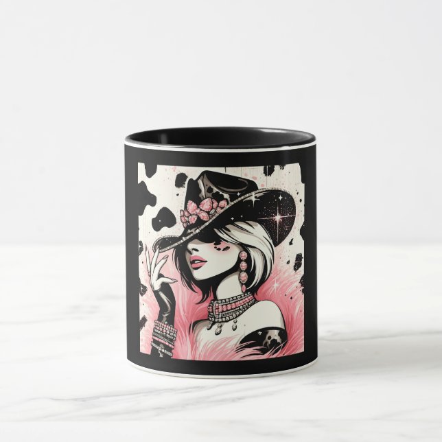 Caneca Glam Rústico Vaqueira Rosa Brilho Impressão Cowhid (Centro)