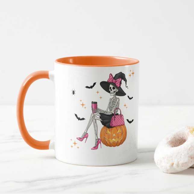 Caneca Glam Skeleton Witch com Pumpkin Halloween Spooky (Com Donut)