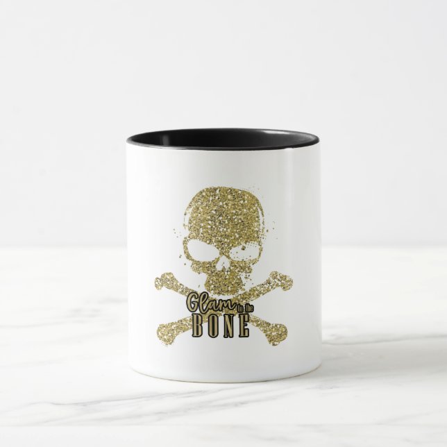 Caneca Glama Branco para o crânio Dourado ósseo (Centro)
