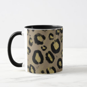 Caneca Gliteira Dourada castanha e Impressão de Leopardo