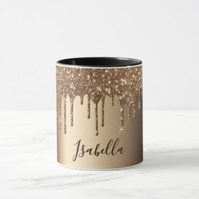 Caneca Glitter de cobre bronze dobra o nome script (Centro)