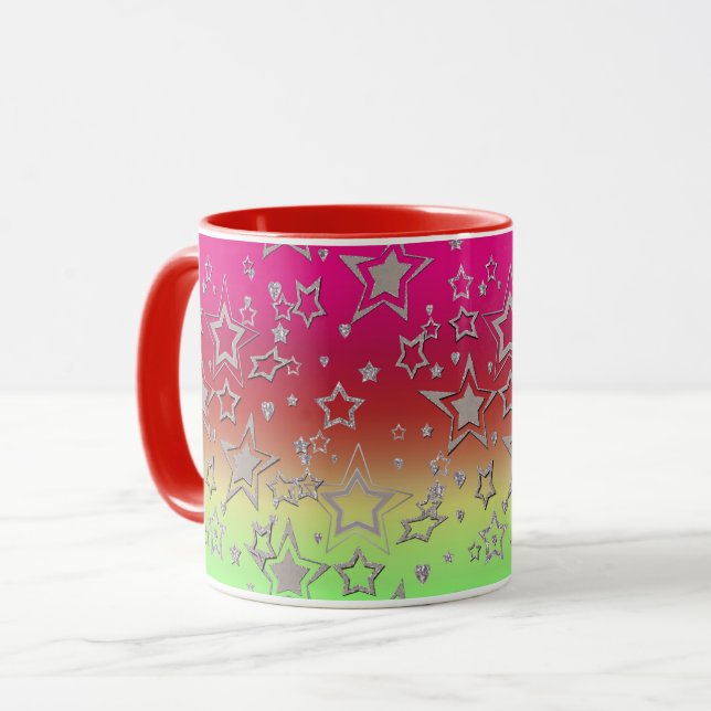 Caneca Glitter de gradiente natalício brilhando estrelas  (Frente Esquerda)