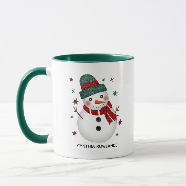 Caneca Glitter Hat e Xadrez Scarf Snowman (Esquerda)