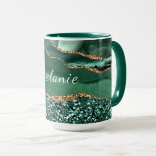 Caneca Glitter Marble Glitter Emerald - Nome Personalizad