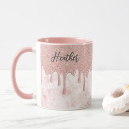 Caneca Glitter Monograma de Rosa Dourada Girassol