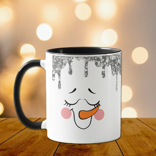 Caneca Glitter prateado gole Snowman Face Holiday Mug (Criador carregado)