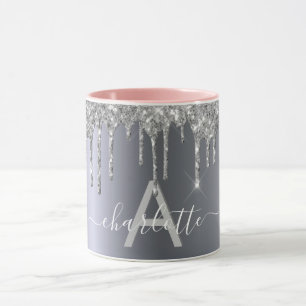 Caneca Glitter prateado goteja nome do monograma script