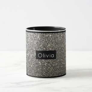 Caneca Glitter Silver Sparkly com nome personalizado