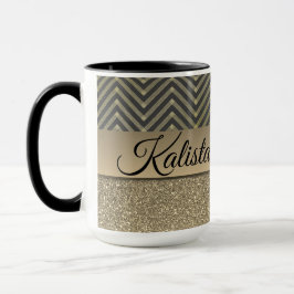 Caneca Glittery Dourada e Black Chevron