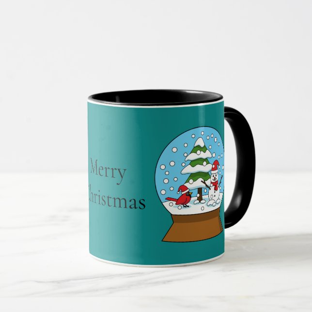 Caneca Globo de Neve com Cardeal Snowman e Pine Tree (Frente Esquerda)