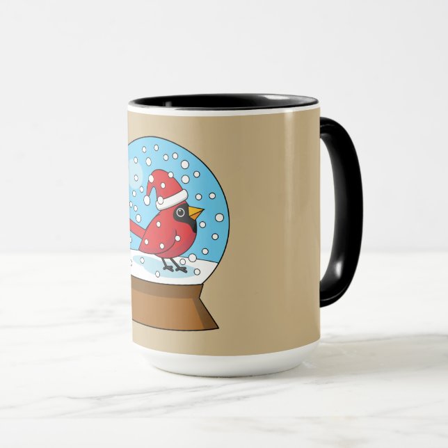 Caneca Globo de Neve com Cardeal Vermelho Bonito (Frente Esquerda)