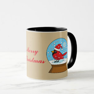 Caneca Globo de Neve com Cardeal Vermelho Bonito