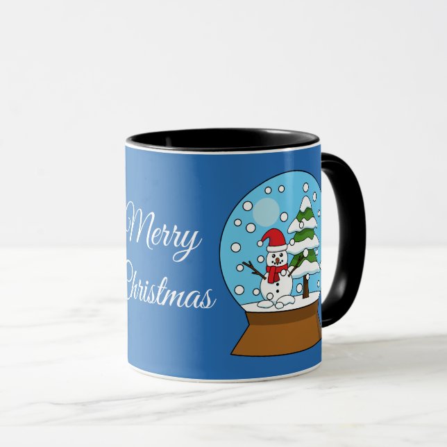 Caneca Globo de Neve com Snowman e Pine Tree | Personaliz (Frente Esquerda)