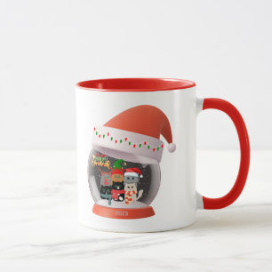 Caneca Globo de Neve de Gatos Festivos Feriados
