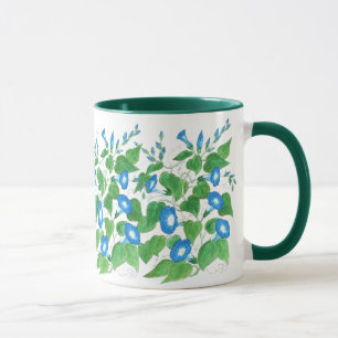 Caneca Glória Azul da Manhã sobre Padrão Floral Branco