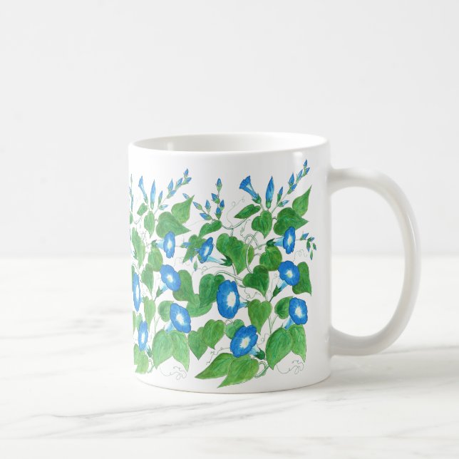 Caneca Glória Azul da Manhã sobre Padrão Floral Branco (Direita)