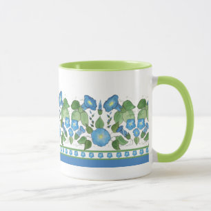 Caneca Glória da Manhã Azul Nostálgica, Borda Floral, Bra