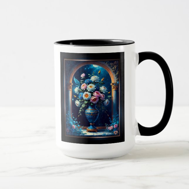 Caneca Glorioso Buquê Floral Sob Um Céu Luar (Direita)