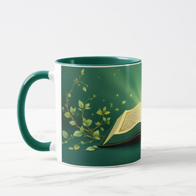 Caneca Glowing Open Quran Islamic Mug – Spiritual Green (Esquerda)