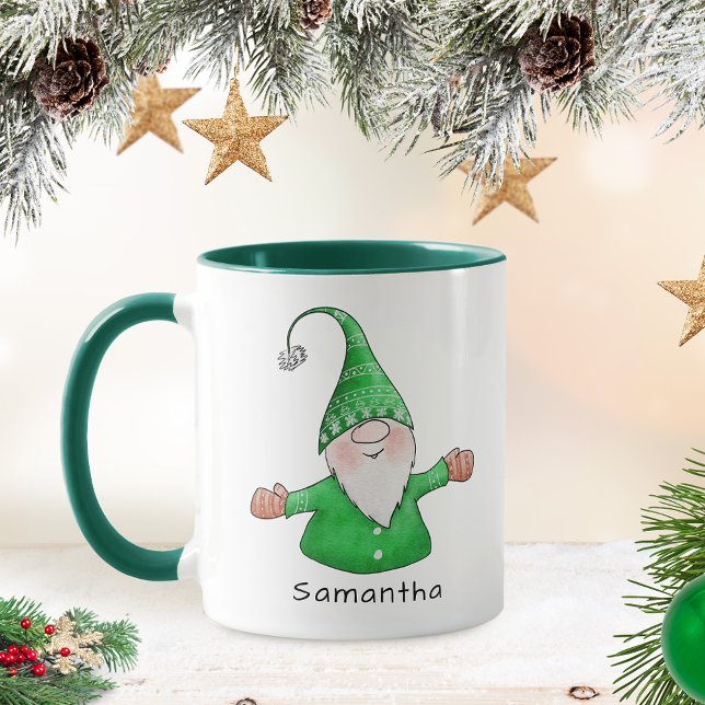 Caneca Gnome personalizado Gnomo bonito Natal verde (Criador carregado)