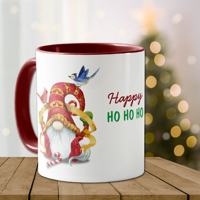 Caneca Gnomo Engraçado de Fita com o Natal das Aves (Criador carregado)