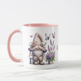 Caneca Gnomo Monograma Flores Rosa Roxo Borboletas