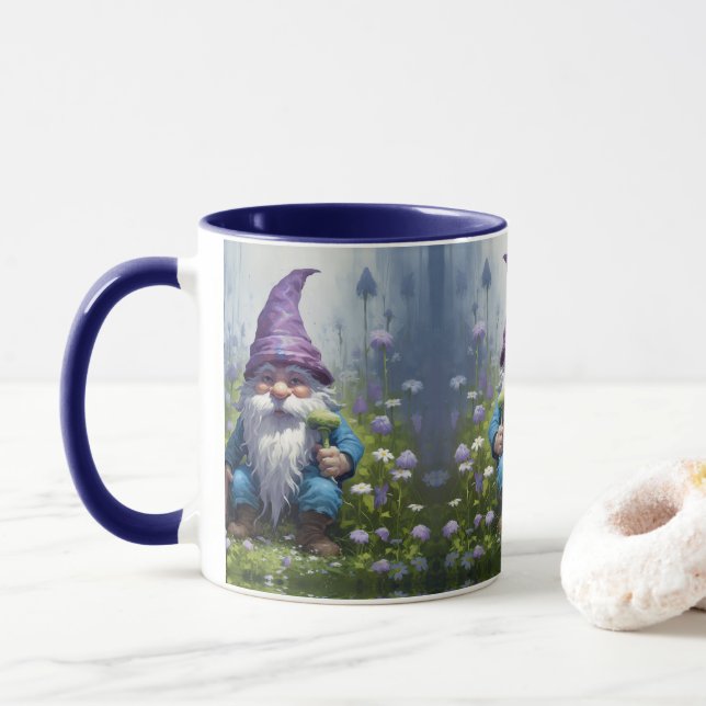 Caneca Gnomo Primavera de Jardim Azul (Com Donut)