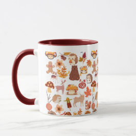 Caneca Gnomos, animais florestais, folhas de outono
