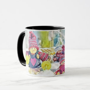 Caneca Gnomos da pintura a aquarela da neve