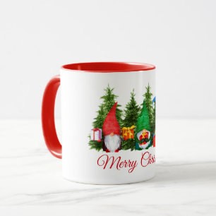 Caneca Gnomos de Aquarela Vermelho Feliz Natal