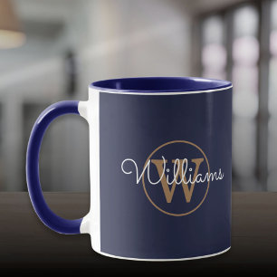 Caneca Gold Monogram Script Name Navy Blue