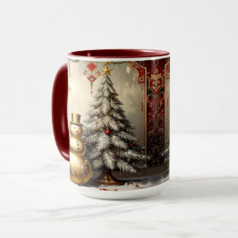 Caneca Gold Snowman Christmas Tree Holiday Mug