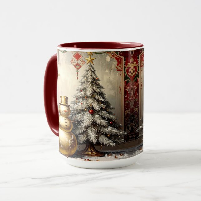 Caneca Gold Snowman Christmas Tree Holiday Mug (Frente Esquerda)