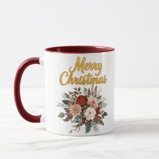 Caneca Golden Floral Merry Christmas Bouquet