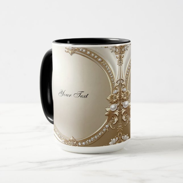 Caneca Golden Ornate Frame with Pearls Mug (Frente Esquerda)