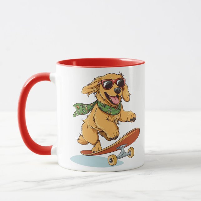 Caneca Golden Retriever Dog Skateboarding (Esquerda)