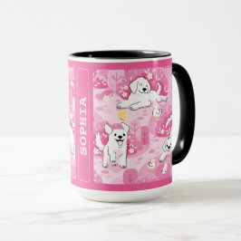 Caneca Golden Retriever Puppy in Pink Garden