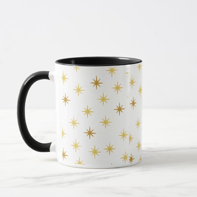 Caneca Golden Star Pattern | Café Estético Minimal (Esquerda)