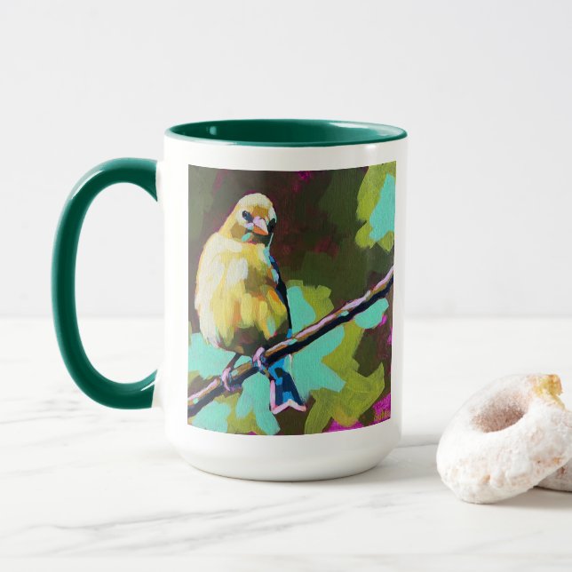 Caneca Goldfinch Painting - Gift for Bird Lovers (Com Donut)