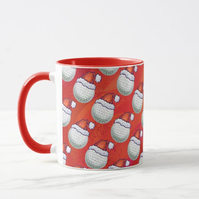 Caneca Golf Ball em Santa Hat, Padrão em Vermelho (Esquerda)