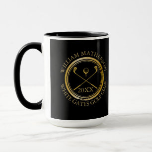 Caneca Golfer e Club Name Date Black and Dourado